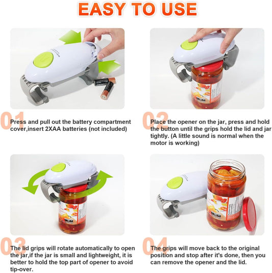 Electric Jar Opener for Arthritis Hands, Automatic One Touch Glass Jar Opener for Seniors, Battery Powered Jar Opener for Weak Hands, Powerful Kitchen Gaget Suitable for Different Sizes of Jars - PuriLite