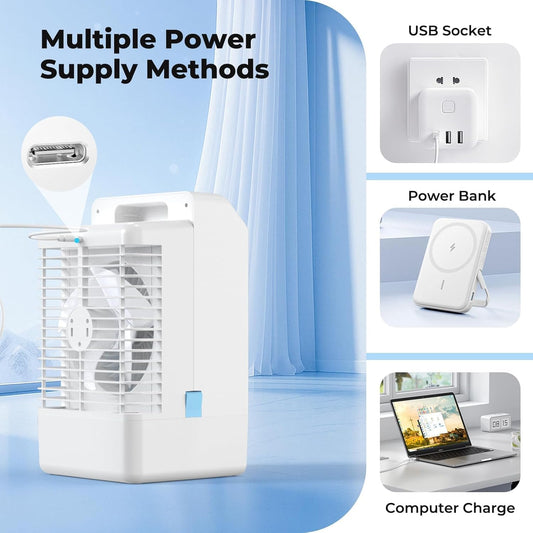 Portable Air Conditioners with Display, 1000ml Mini Air Conditioner 4-in-1 Air Cooler Remote Humidifier Mini AC with Dual Spray & 7 Colors Light, 4 Speeds Timing Personal Air Conditioner Cooling Fan - PuriLite