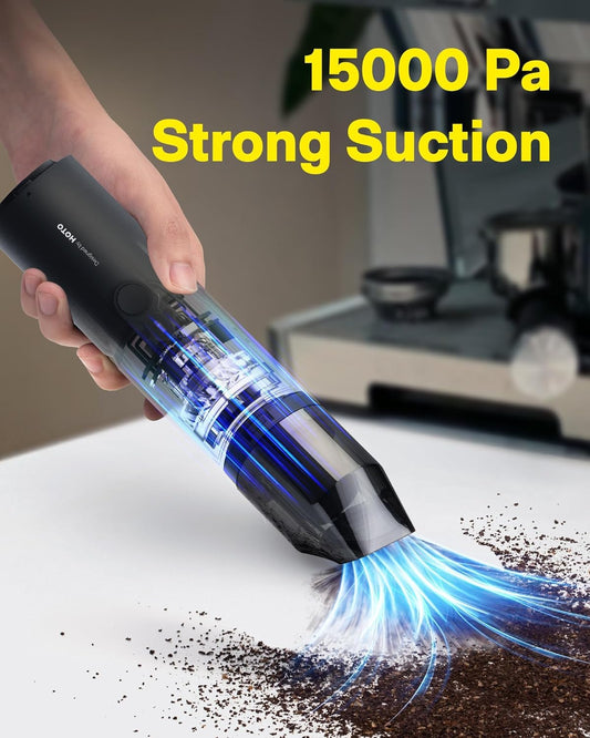 HOTO Handheld Vacuum Cleaner Cordless, Desk Vacuum Cleaner Compressed Electric Air Duster 15000Pa Suction, 4-in-1 Portable Vortex Vacuum Dust Buster Air Blower for Computer, Keyboard - PuriLite