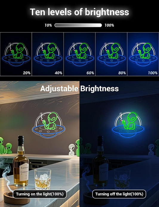 Alien UFO Neon Sign – LED Neon Wall Light for Man Cave, Gaming Room & Bar – USB Dimmable Sci-Fi Alien Wall Decor - PuriLite