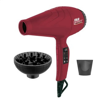 BaBylissPRO ITALO Luminoso 1875W Professional Hair Dryer – Red | Italian AC Motor, Ceramic Ionic Technology, Diffuser & Concentrator Nozzle - PuriLite