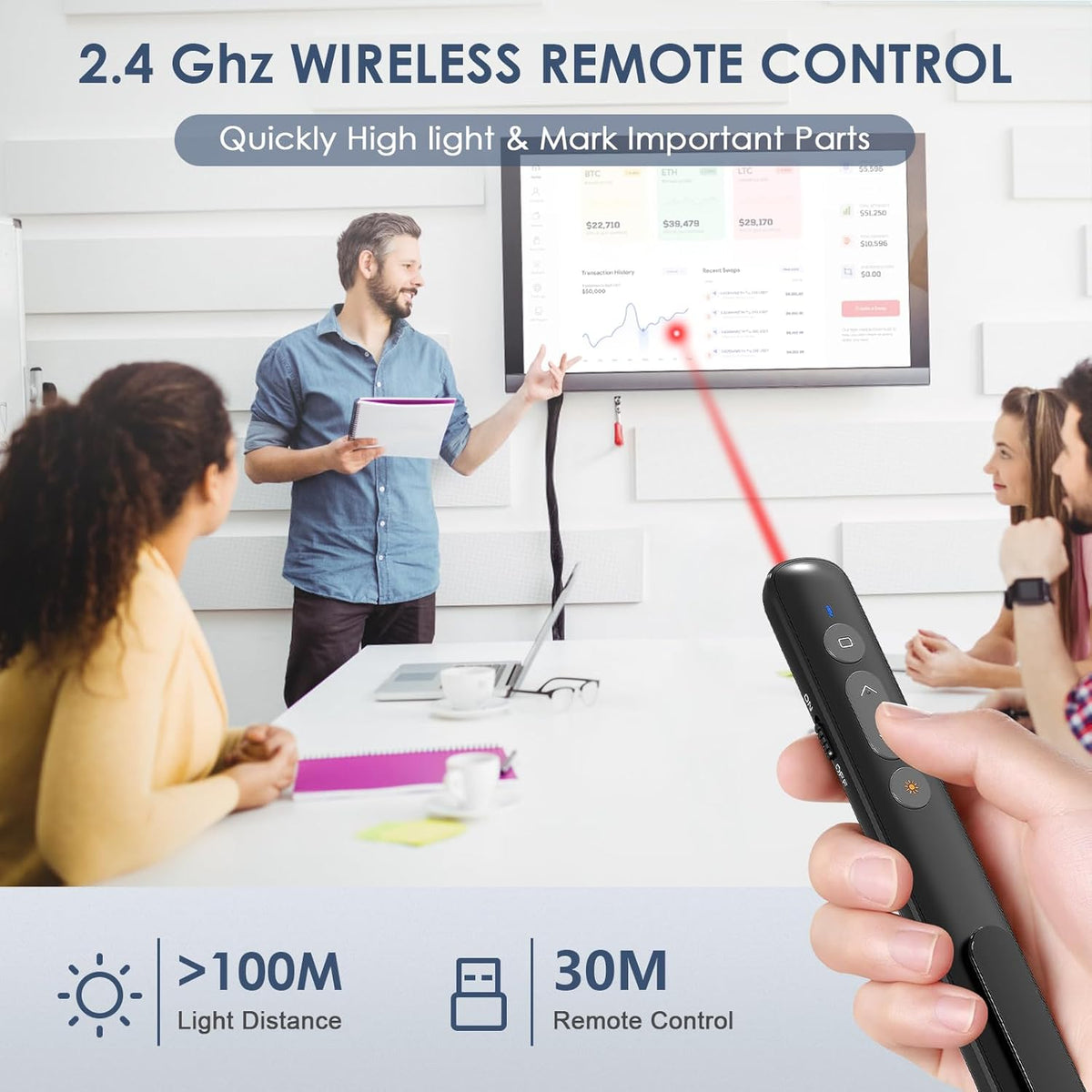 Presentation Clicker for Powerpoint Presentations,VRAJJTY Presenter Remote USB C&USB A 2 in 1,Power Point Slide Clickers for Open Hyperlinks & Volume Control Windows/Mac - PuriLite