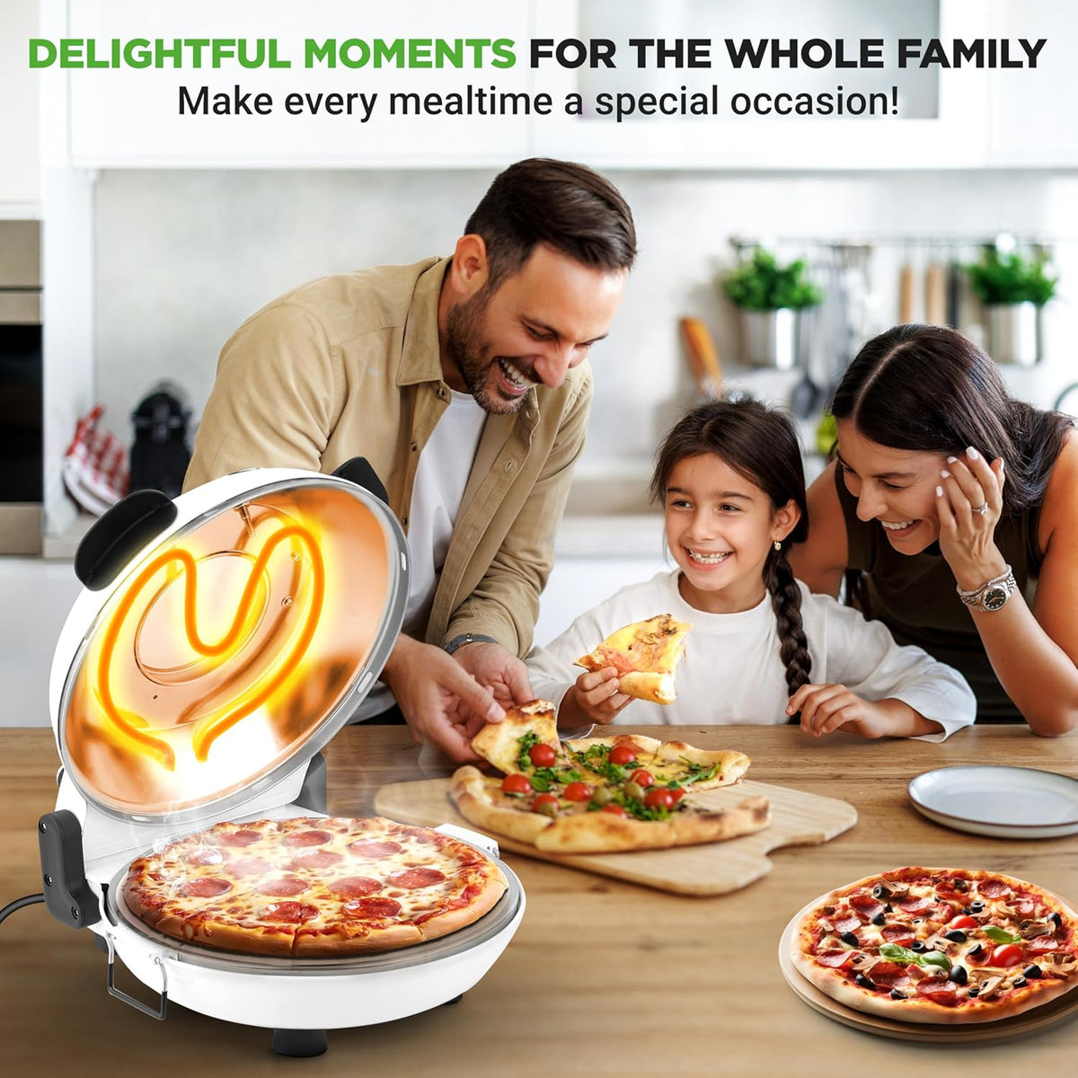 NutriChef Electric Pizza Oven – 1200W Countertop Pizza Maker – 800°F High-Heat Indoor Pizza Oven with Thermometer, Viewing Window & Non-Stick Coating - PuriLite