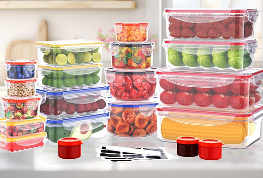 40 Pcs Food Storage Containers with Lids Airtight- Plastic Meal Prep Container for Pantry Kitchen Organization, Microwave, Dishwasher, Freezer Safe -100% Leak Proof (20 Stackable Boxes-20 Lids) - PuriLite