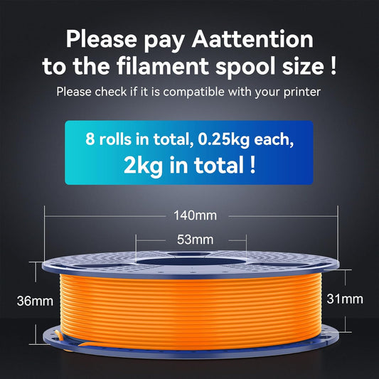 SUNLU High Speed PLA Filament Mini Pack, 30mm/s - 600mm/s Print Range, High Flow Speedy 3D Printer PLA Filament Bundle, 250g/Spool, Black+White+Green+Blue+Red+Orange+Yellow+Pink - PuriLite