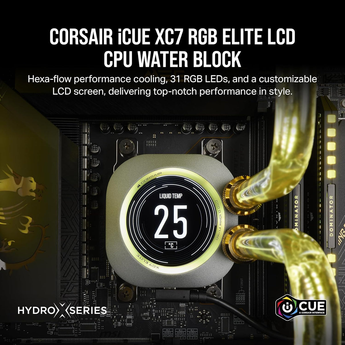 CORSAIR XC7 RGB Elite LCD CPU Water Block – 480×480 IPS LCD Display – 31 RGB LEDs – USB-C – Intel LGA 1700 & AMD AM5 – Custom Loop CPU Cooler - PuriLite
