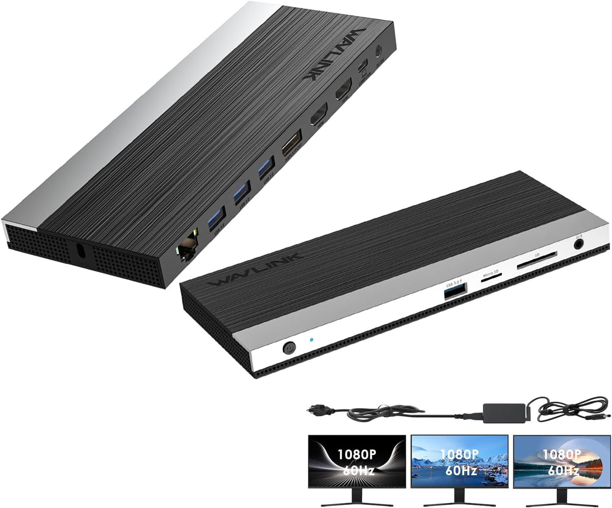 WAVLINK 4K USB-C Docking Station with 100W Power Delivery, Triple Display with Dual HDMI, Displayport, USB 3.0, Ethernet, Micro SD/SD Card Reader, Audio Mic Jack, Universal Dock for Windows & Mac - PuriLite