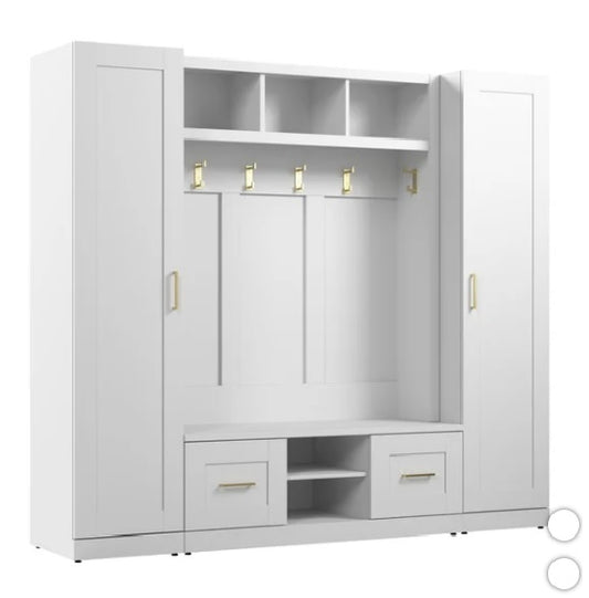 Bush Furniture Hampton Heights Hall Tree with Bench and Narrow Cabinets - PuriLite