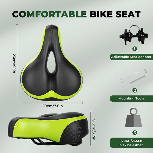 TONBUX Most Comfortable Bike Seat, Cushioned Bicycle Seat for Men Women with Dual Shock Absorbing Ball, Wide Comfort Bike Saddle - PuriLite