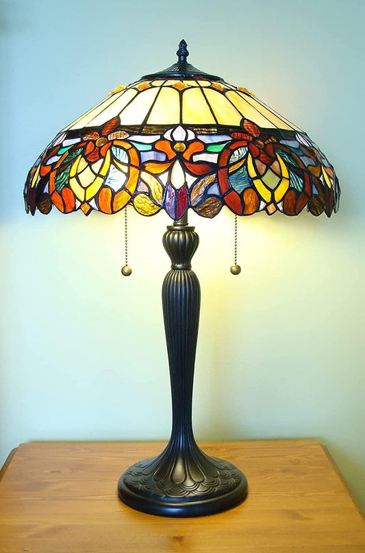 Andrea Table Lamp – Tiffany-Style Stained Glass Shade Lamp – Vintage Bronze Finish – Handcrafted Decorative Accent Lamp - PuriLite