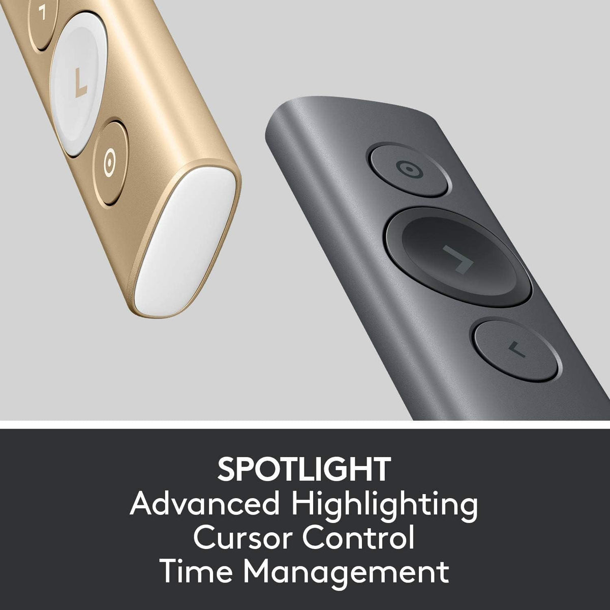 Logitech Spotlight Presentation Remote - Universal Wireless Presentation Clicker with Laser Pointer, Advanced Digital Highlighting, Bluetooth, 30 m Range and Quick Charging - Silver - PuriLite