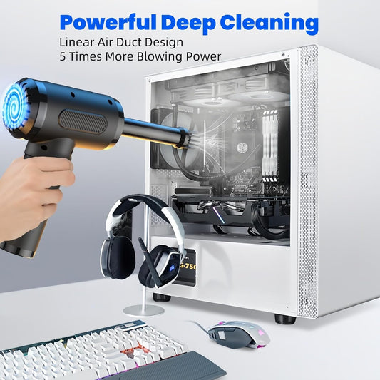 Compressed Air Duster, 130000 RPM Handheld Air Blower, Air Pump, 3 Gear Adjustable Electric Duster with LED Light, Rechargeable Cordless Air Duster for Car Computer Keyboard Office Sofa - PuriLite