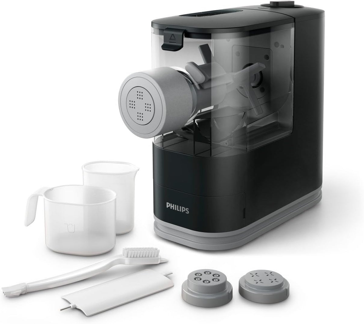 Philips Kitchen Appliances Compact Pasta and Noodle Maker, Viva Collection, Comes with 3 Default Classic Pasta Shaping Discs, Fully Automatic, Recipe Book, Small, Black (HR2371/05) - PuriLite