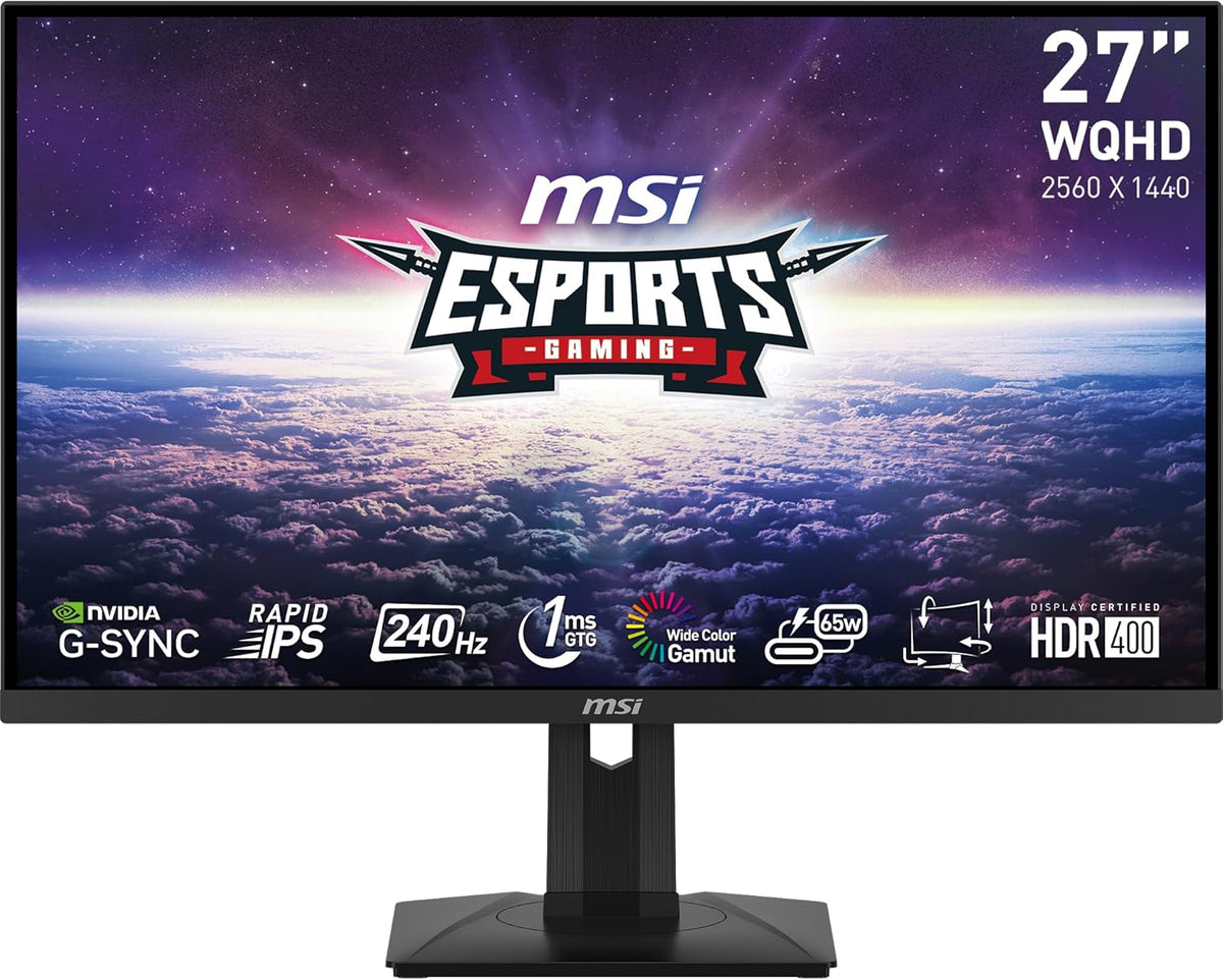 MSI G274QPX, 27" Gaming Monitor, 2560 x 1440 (QHD), Rapid IPS, 1ms, 240Hz, G-Sync Compatible, HDR 400, HDMI, Displayport, Tilt, Swivel, Height Adjustable, Pivot,Black - PuriLite