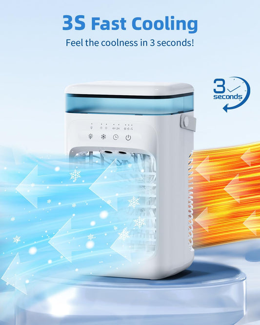 Portable Air Conditioners, Personal Mini Air Cooler Cooling Fan with 3 Wind Speeds, 1000ml Evaporative Air Conditioner (White) - PuriLite