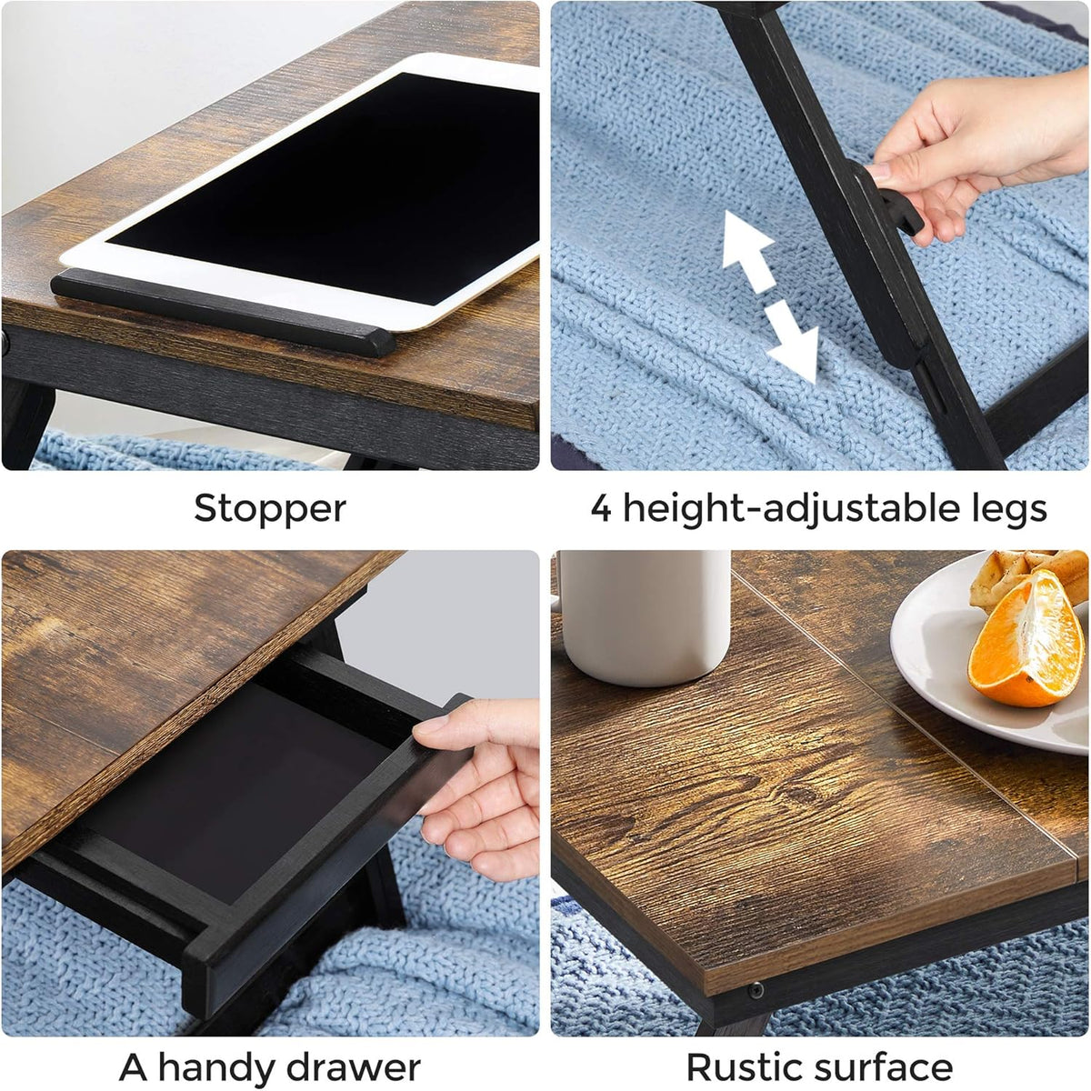 SONGMICS Laptop Desk, Bed Sofa Breakfast Tray, Adjustable Tilt Top, Rustic Dark Brown ULLD110B01 - PuriLite