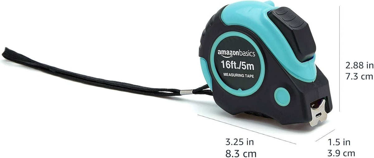 Amazon Basics Tape Measure - 4.88 Meters, Turquoise - PuriLite