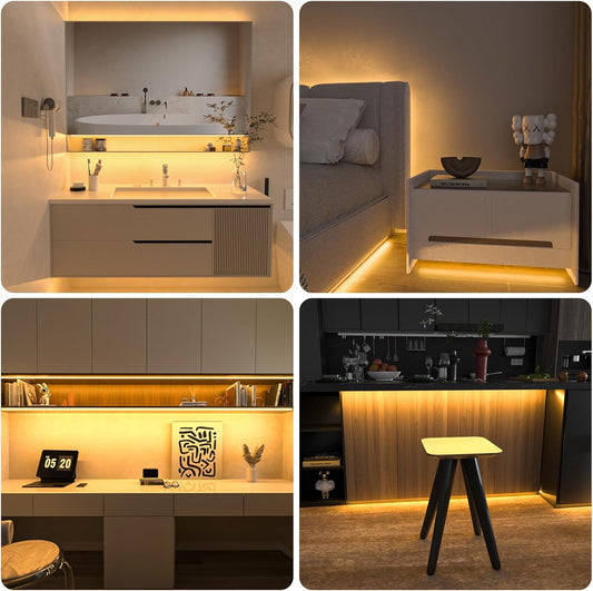 9.8ft COB LED Strip Light Kit Dimmable Warm White 3000K with RF Remote for Kitchen Cabinets Counter Shelf TV Backlight - PuriLite