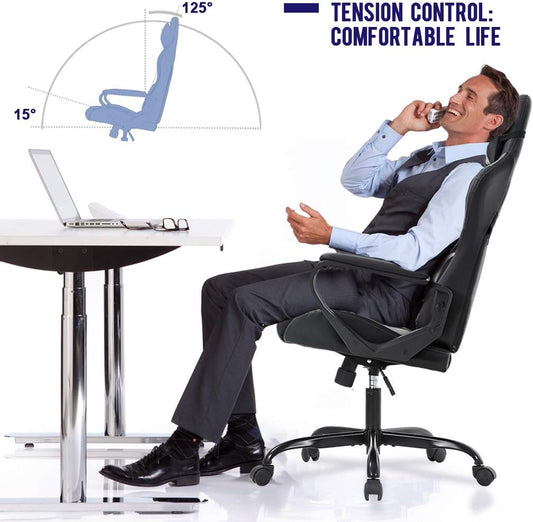 BestOffice High-Back Gaming Chair PC Office Chair Computer Racing Chair PU Desk Task Chair Ergonomic Executive Swivel Rolling Chair with Lumbar Support for Back Pain Women, Men,White - PuriLite