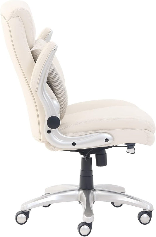 Amazon Basics Ergonomic Desk Office Chair, Flip-up Armrests, Adjustable Height, Cream Leather - PuriLite
