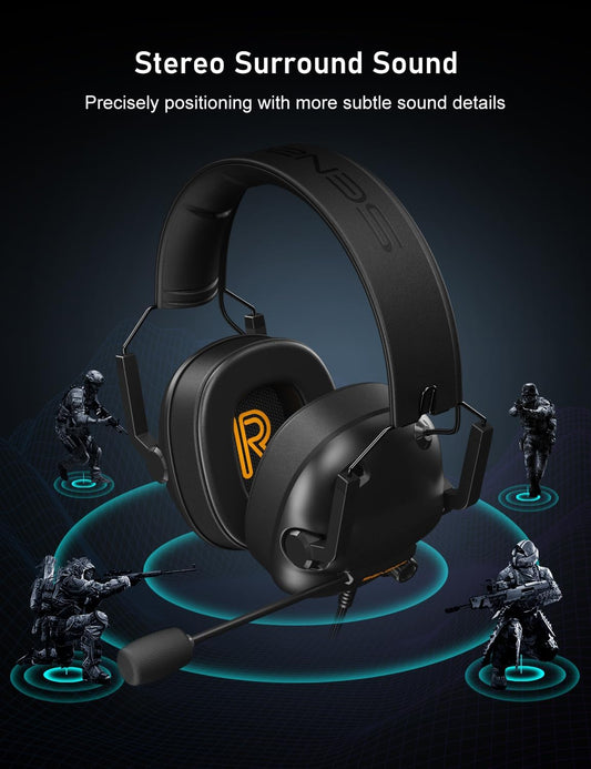 SENZER SG500 Surround Sound Pro Gaming Headset with Noise Cancelling Microphone - Soft Memory Foam Padding - Portable Foldable Headphones for PC, PS4, PS5, Xbox One, Switch - PuriLite