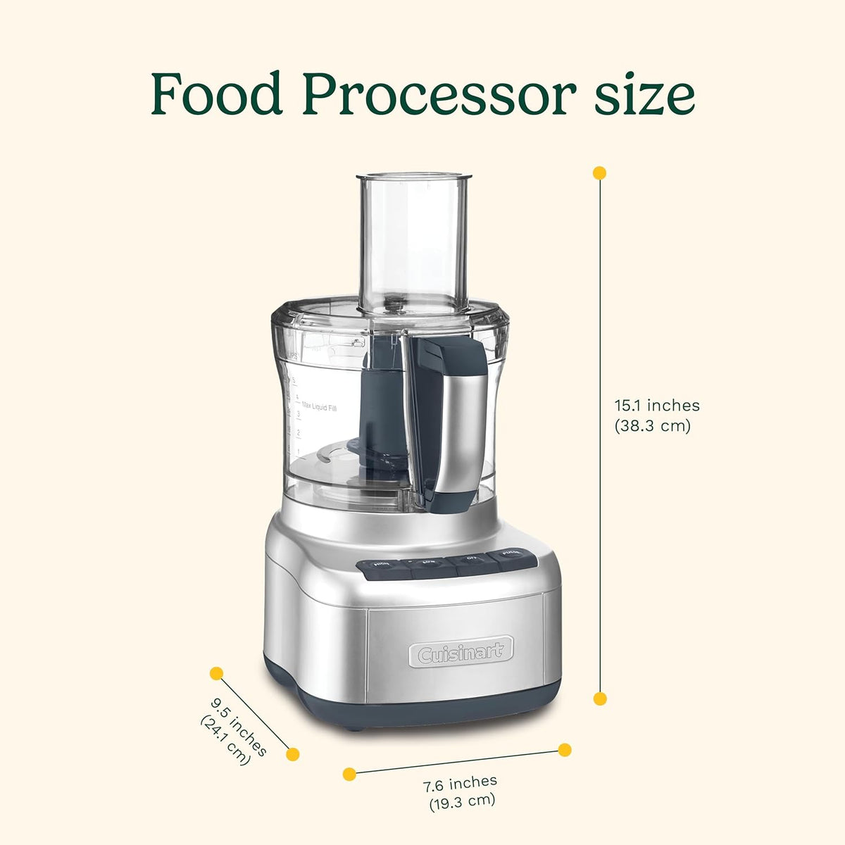 Cuisinart Elemental 8-Cup (2L) Food Processor with Attachments, 350W, Silver (FP-8SVEC) - PuriLite