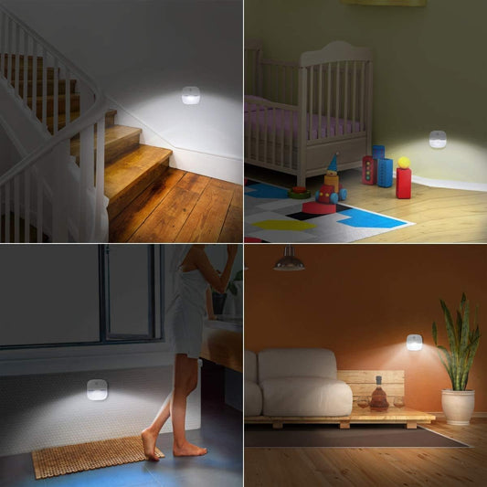 (upgraded) motion sensor light, cordless battery powered LED night light, wall light, closet light, security light for stairs, hallways, bathrooms, kitchens, cabinets (white - 3 pack) - PuriLite