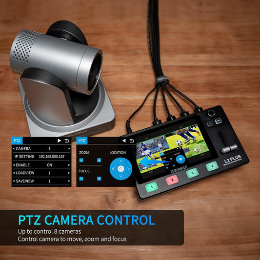 FEELWORLD L2 Plus Multi Camera Video Mixer Switcher with 5.5 inch LCD Touch Screen PTZ Controller Chroma Key 4 HDMI Inputs USB3.0 Output Format Real Time Production Live Streaming Built in Cooler - PuriLite