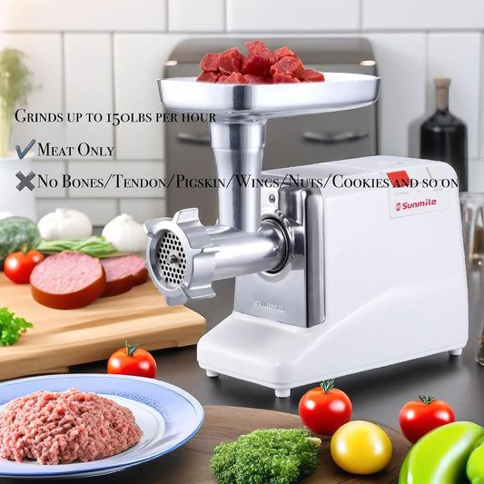 Sunmile SM-G50 ETL Electric Meat Grinder - Max 1.3 HP 1000W Heavy Duty Meat Mincer Sausage Grinder - Metal Gears, Reverse, Circuit Breaker, Stainless Steel Cutting Blade and Plates, 1 Big Sausage Stuffs - PuriLite