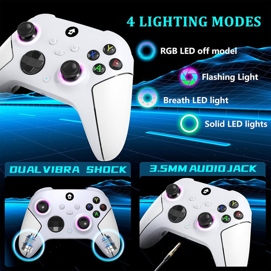 YUYIU Wireless 2.4GHz Controller with 7 Colors RGB Light for Xbox Controller, Xbox One Series X|S,Consoles,Steam PC Windows, with 1000mAh Battery/Dual Vib-ration/Turbo/Programmable, 3.5mm Audio Jack - PuriLite