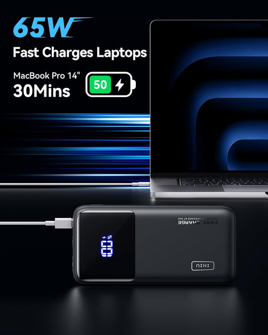 INIU Power Bank, 65W 20000mAh Fast Charging Laptop Portable Charger, USB C in&Out Tablet Powerbank, Battery Phone Charger for iPhone 16 15 iPad MacBook Airpods Samsung Steam Deck etc - PuriLite