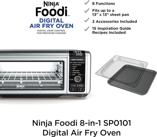 Ninja Foodi 8-in-1 Digital Air Fry Oven, Large Toaster Oven, Flip-Away For Storage, Dehydrate, Keep Warm, 1800 Watts, Stainless (SP101C) – Canadian Version - PuriLite