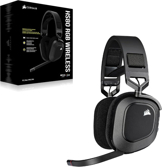 Corsair HS80 RGB Wireless Premium Gaming Headset with Dolby Atmos Audio (Low-Latency, Omni-Directional Microphone, 60ft Range, Up to 20 Hours Battery Life, PS5/PS4 Wireless Compatibility) Black - PuriLite