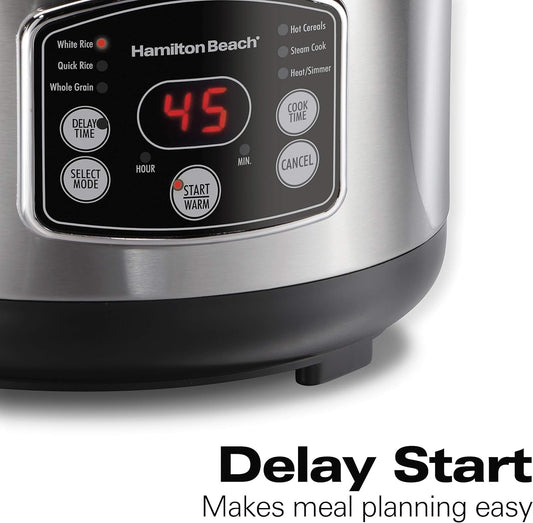 Hamilton-Beach-Digital-Programmable-Rice-Cooker-&-Food-Steamer,-14-Cups-Cooked-(7-Uncooked)-With-Steam-&-Rinse-Basket,-Stainless-Steel-(37548) - PuriLite