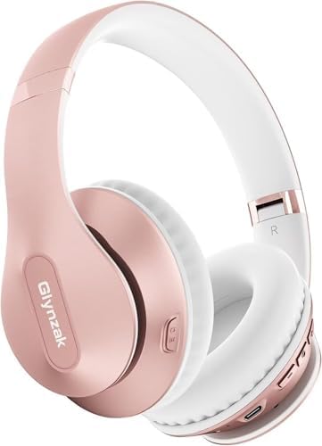 Glynzak Wireless Bluetooth Headphones Over Ear 65H Playtime HiFi Stereo Headset with Microphone and 6EQ Modes Foldable Bluetooth V5.3 Headphones for Desktop Computer Laptop Rose Gold - PuriLite
