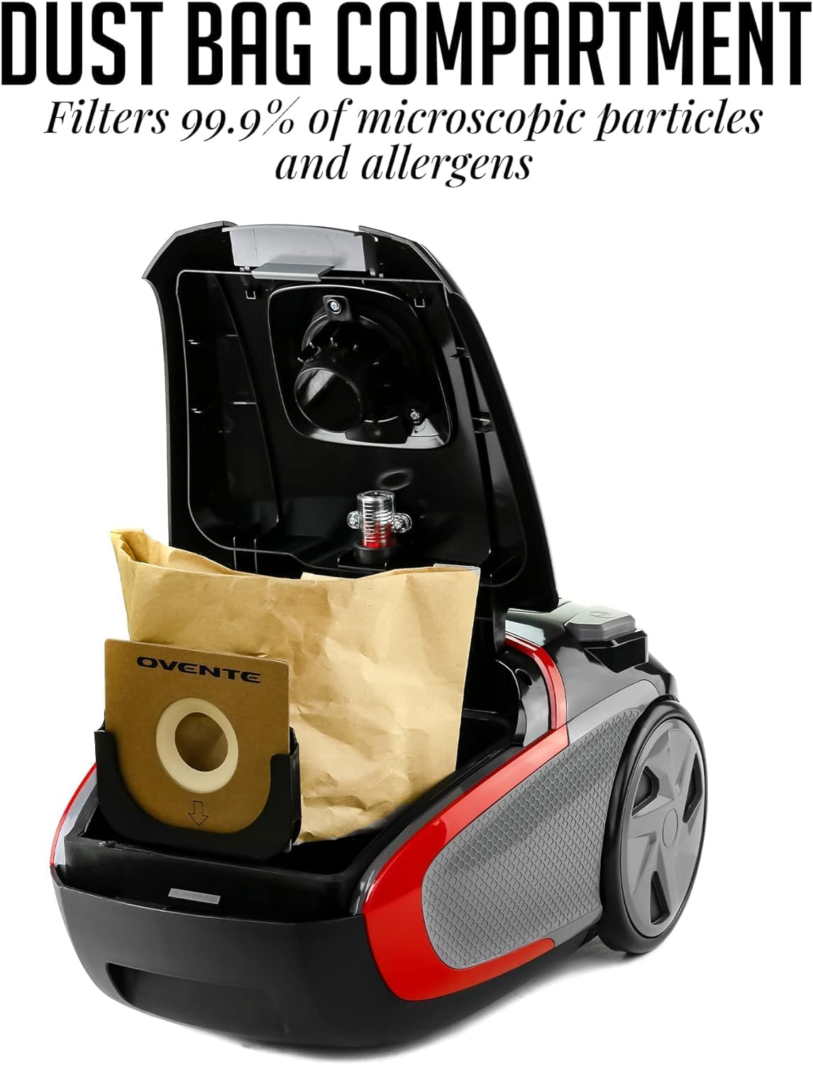 OVENTE Electric Vacuum Cleaner with Speed Control Suction, Adjustable Stainless Steel Wand and Automatic Cord Rewind, Lightweight Cleaning Machine for Hard Floors and Carpets, Black ST1600B - PuriLite
