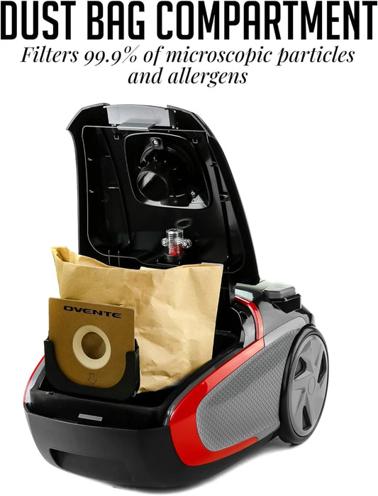 OVENTE Electric Vacuum Cleaner with Speed Control Suction, Adjustable Stainless Steel Wand and Automatic Cord Rewind, Lightweight Cleaning Machine for Hard Floors and Carpets, Black ST1600B - PuriLite