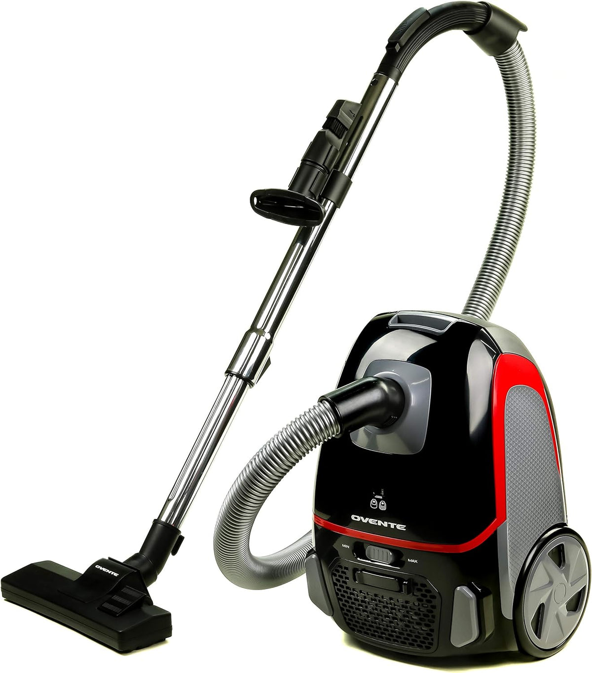 OVENTE Electric Vacuum Cleaner with Speed Control Suction, Adjustable Stainless Steel Wand and Automatic Cord Rewind, Lightweight Cleaning Machine for Hard Floors and Carpets, Black ST1600B - PuriLite