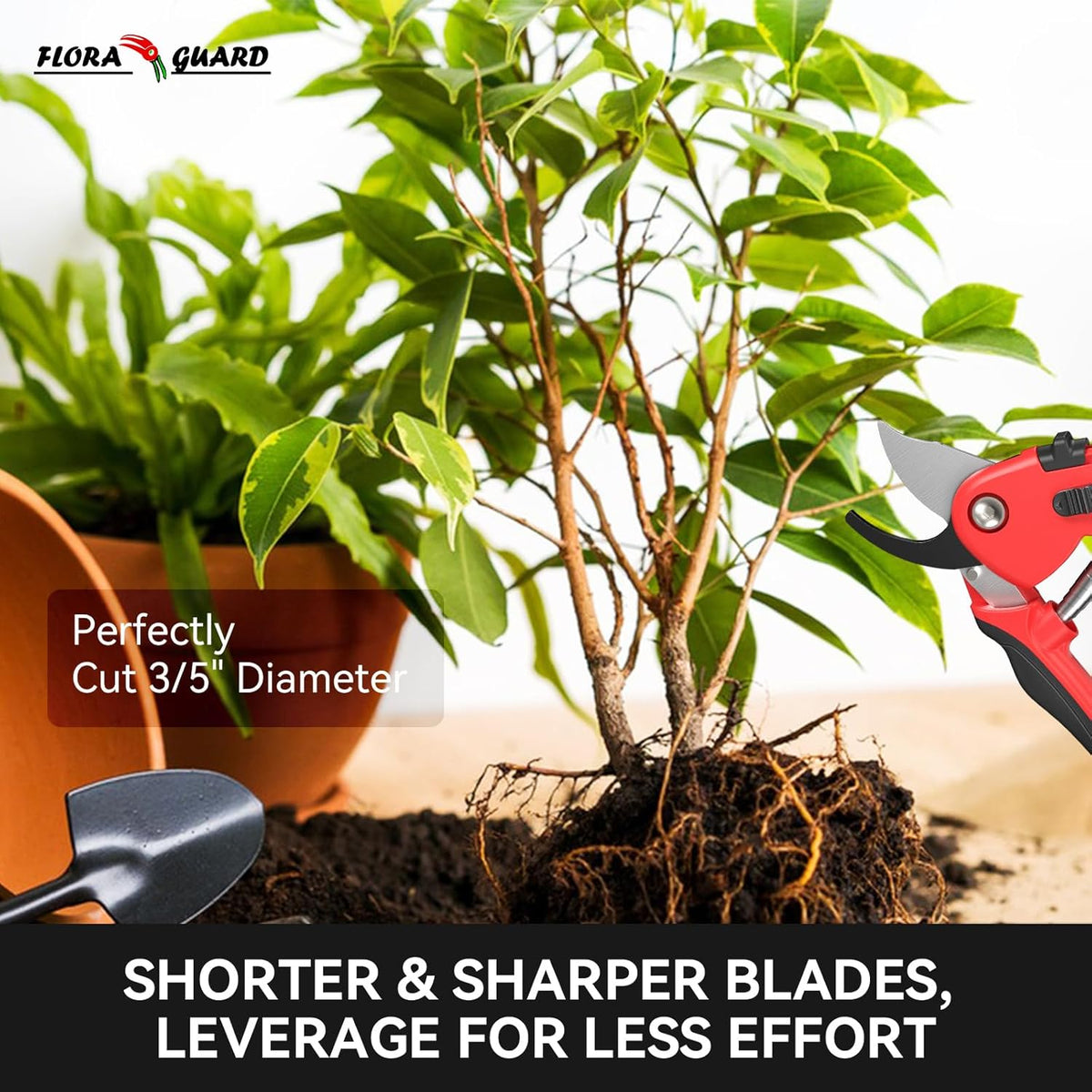 Flora Guard Bypass Pruning Shears, Professional Garden Pruning Shears (Long Blade) - PuriLite