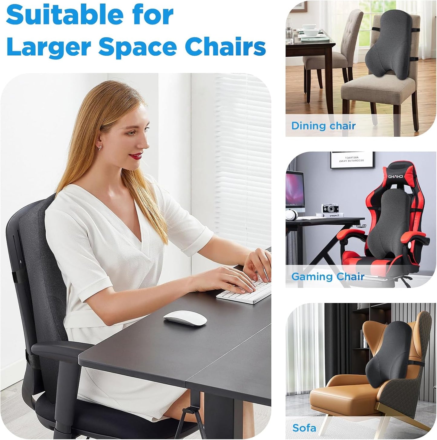 Long Back Lumbar Support Pillow for Office Chair with Memory Foam, Ergonomic Full Back Cushion with Adjustable Straps for Posture Support and Back Pain Relief - PuriLite
