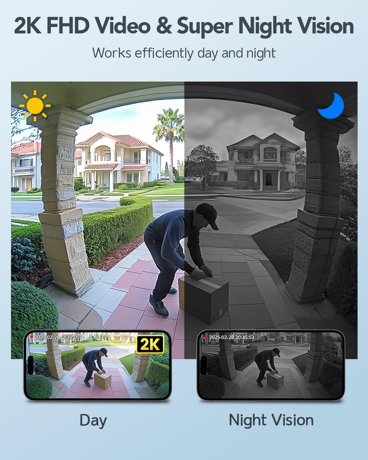 XTU Doorbell Camera Wireless Outdoor with Chime, 180° Head-to-Toe Pano View, 2K 3MP Video Doorbell No Subscription, 2.4GHz WiFi, Cloud/SD Storage, Work with Alexa & Google Assistant - PuriLite