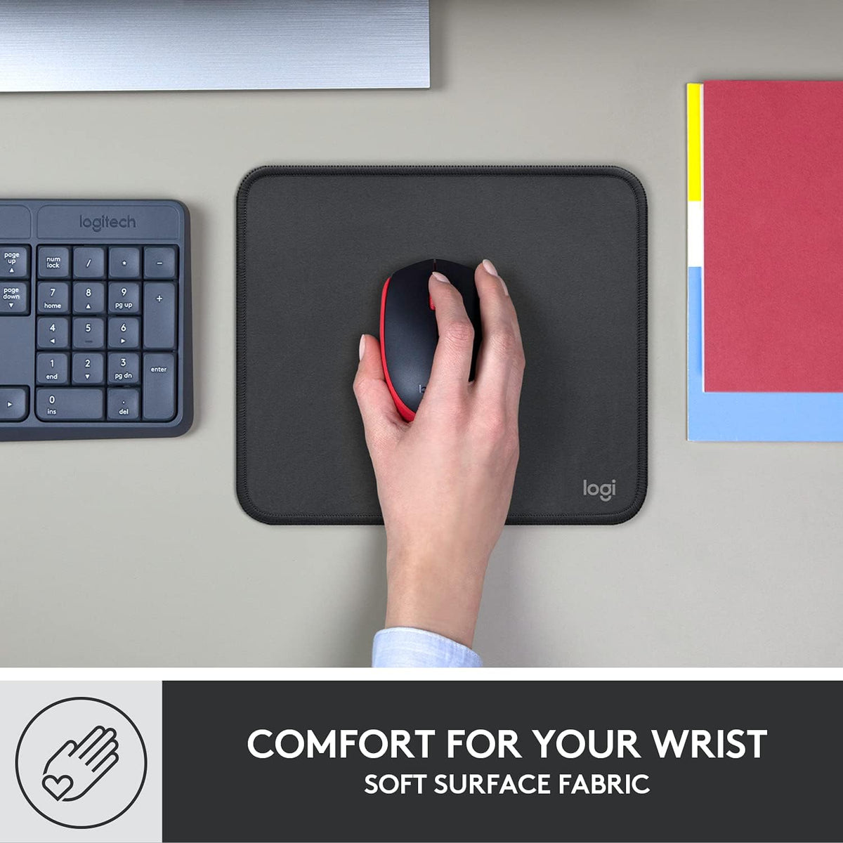 Logitech Mouse Pad - Studio Series, Computer Mouse Mat with Anti-slip Rubber Base, Easy Gliding, Spill-Resistant Surface, Durable Materials, Portable, in a Fresh Modern Design, Graphite - PuriLite