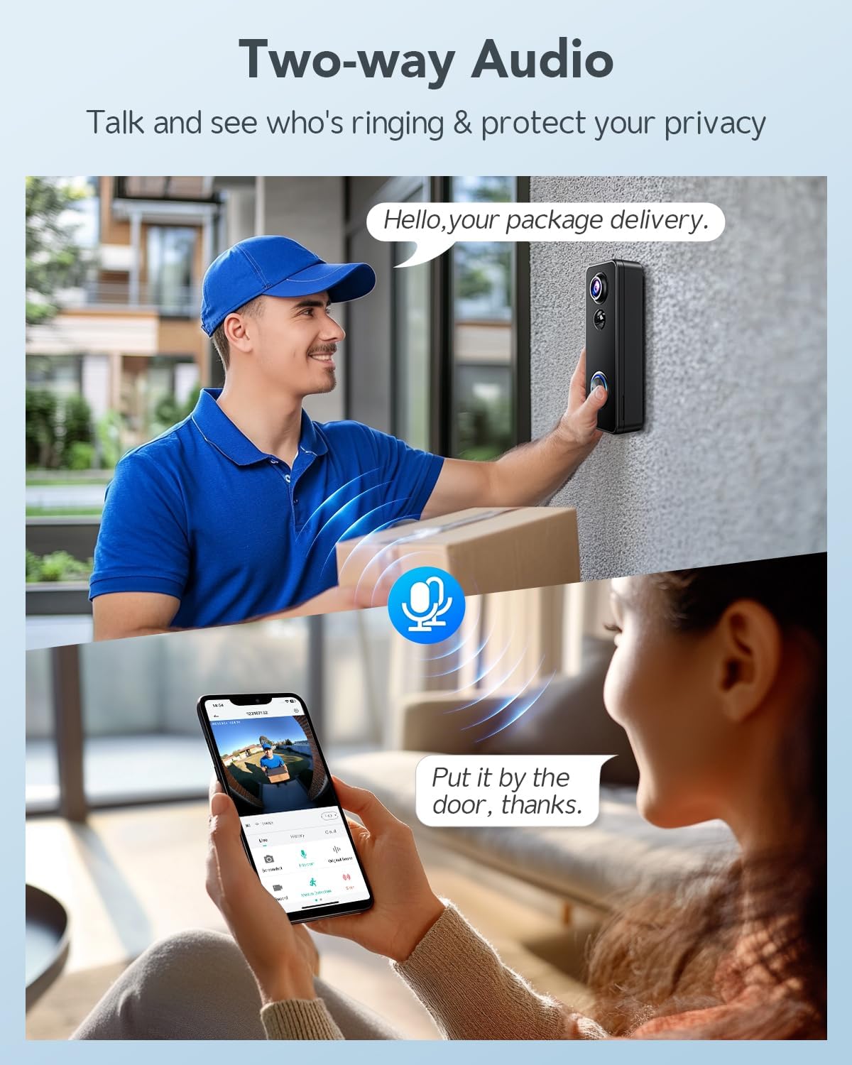 XTU Doorbell Camera Wireless Outdoor with Chime, 180° Head-to-Toe Pano View, 2K 3MP Video Doorbell No Subscription, 2.4GHz WiFi, Cloud/SD Storage, Work with Alexa & Google Assistant - PuriLite