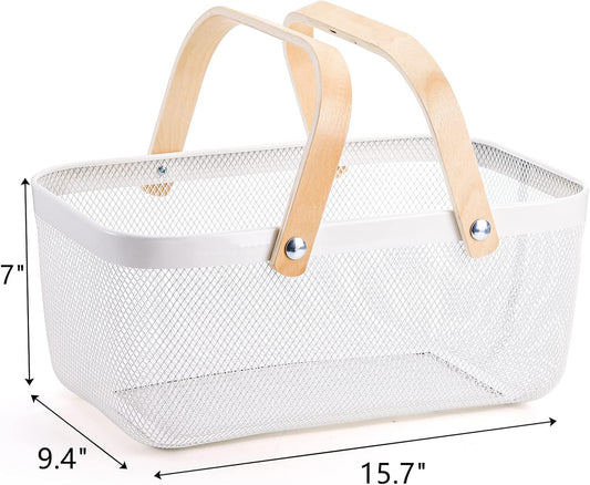 ZEAYEA Mesh Storage Basket with Handle, Garden Harvest Basket, Mesh Fruit Basket Bin for Gathering Vegetables, Multi-functional Metal Wire Basket for Kitchen Garden Picnic Cabinet, White - PuriLite