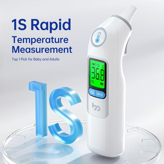 Infrared Ear Thermometer – Accurate Digital Health Care Thermometer with 3-Color Fever Alert, Mute Mode, Memory Storage & Disposable Probe Covers - PuriLite
