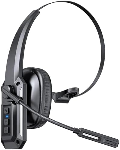 Bluetooth Headset, Trucker Bluetooth Headset with Noise Cancelling Microphone & Mute Button, 60Hrs Working Time, Wireless On Ear Headphones with Mic for Work/Cellphone/Laptop/Office - Black - PuriLite