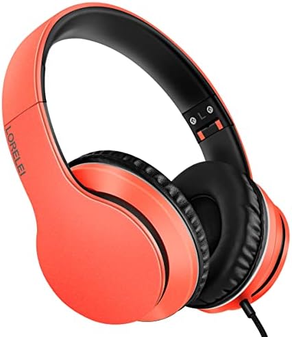 LORELEI X6 Over-Ear Wired Stereo Bass Headphones with Microphone, Lightweight, Foldable & Portable with 1.45M No-Tangle for Smartphone, Tablet, MP3/4, Space Black - PuriLite
