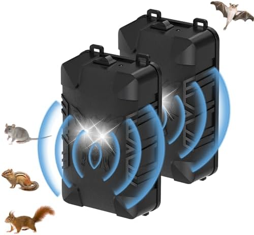 OBEST 2 Pack Under Hood Rodent Repellent, Battery Operated Mouse Squirrel Rat Deterrent with Strobe Light, Smart Detectio Keep Rodents Out of Car, Boat Garage Attic Barn, Sound Frequency 16 kHz - PuriLite
