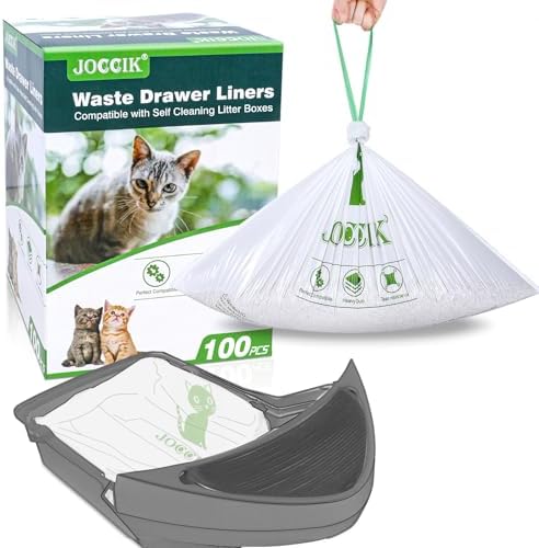 Cat Litter Box Liner Bags Compatible with Self-Cleaning Litter Box Robot 100 Pack, Waste Drawer Liners Heavy Duty White 9-11 Gallons Replacement Bags - PuriLite