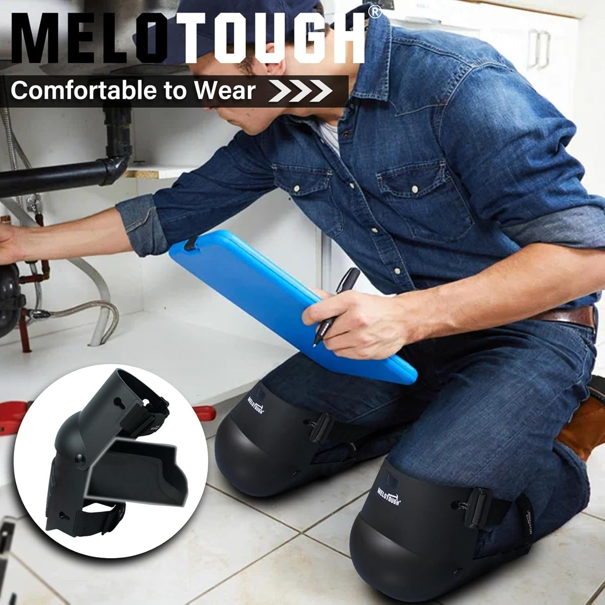 MELOTOUGH Knee Pads for Work,Construction,Flooring,Gardening-Comfortable and Flexible(BLACK) - PuriLite